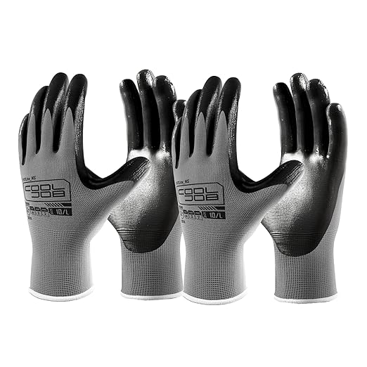 COOLJOB 20 Pairs Nitrile Dipped Safety Work Gloves with Grip, Non-slip Rubber Coated Bulk Garden Gloves for Men, Heavy-duty Oil Resistant for Truck Driver, Warehouse Box Handler, Xlarge, Gray