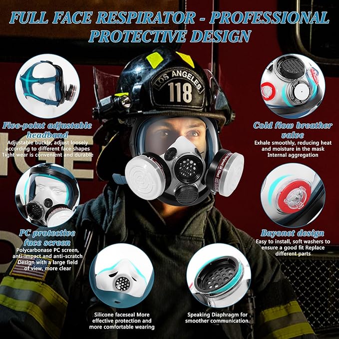 Full Face Respirator Mask, Gas Masks Survival Nuclear and Chemical, Gas Respirator with Activated Carbon Filters