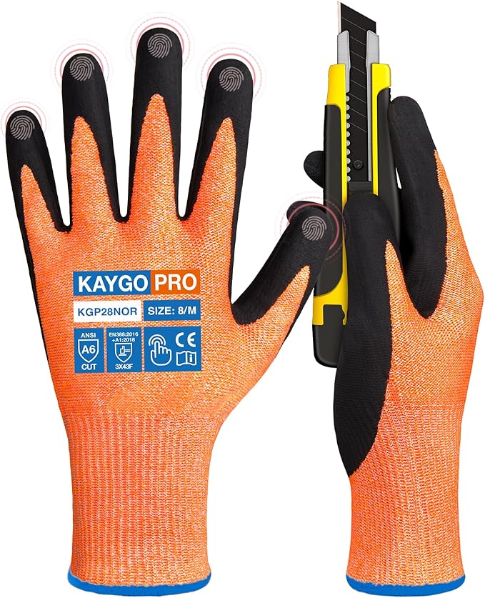 KAYGO Cut Resistant Gloves Micro Finishing Nitrile Coated,ANSI Cut Level A4,KG22NB