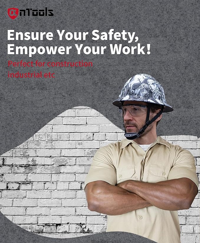 Skeleton Pattern Design Full Brim Hard Hat, OSHA Approved Construction Hard Hats for Men, 4-Point Adjustable Suspension, ANSI Z89.1