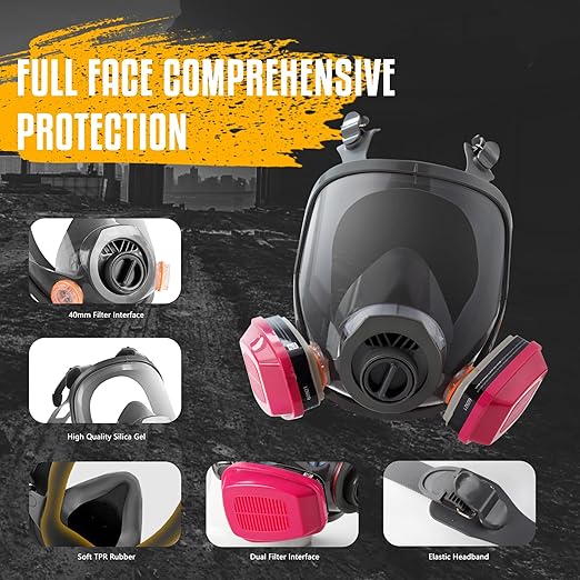 Full Face Gas Mask Respirator: Gas Masks Survival Nuclear and Chemical Reusable Respirator Mask with Filters 60921 & Activated Carbon 40mm Filter for Painting Mold Dust Epoxy Resin Welding Polishing