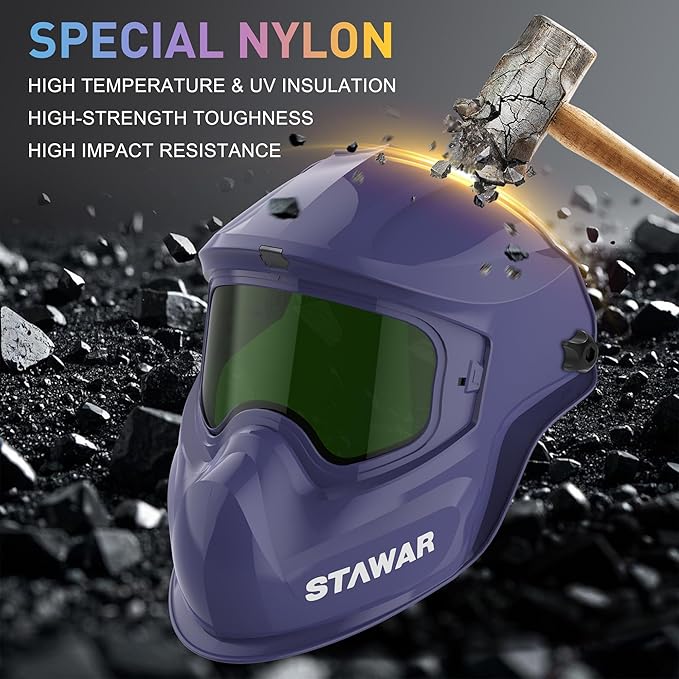 Shine STAWAR Grinding Face Shield, Lightweight Cutting Face Shield with Anti-Fog & Scratch Resistance Lens Face Shield Mask for Grinding, Cutting, Woodworking (DIN 1, Black)