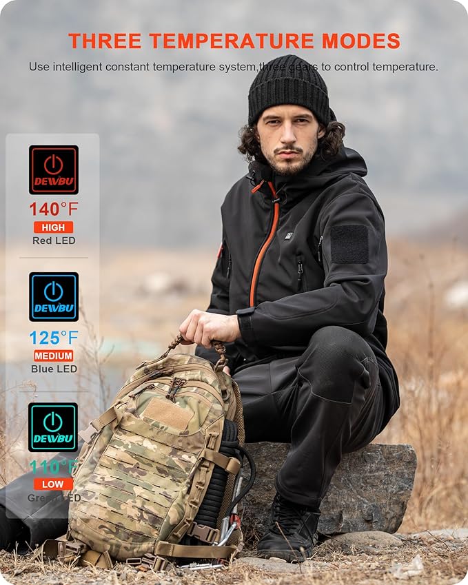 DEWBU Heated Jacket for Men with 12V Battery Pack Winter Outdoor Soft Shell Electric Heating Coat