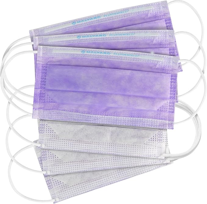 HALYARD FLUIDSHIELD 1 Disposable Procedure Mask w/SO Soft Lining and SO Soft Earloops, Lavender, Level 1, 25868 (Case of 500)