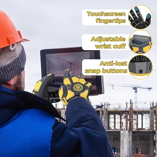 HANDLANDY Winter Cut Resistant Impact Resistant Work Gloves for Men, Padded Palm Grip Heavy Duty Working Glove (Medium, Yellow)