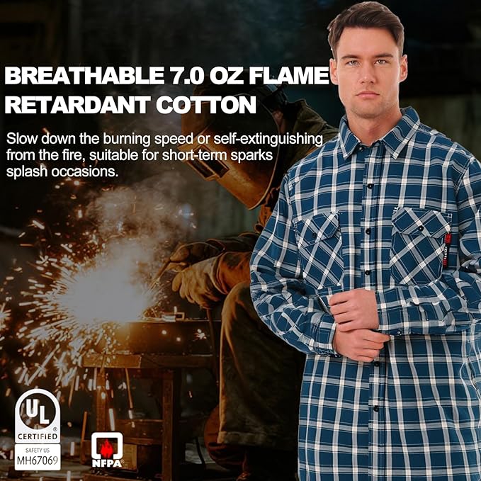 SKSAFETY 7oz FR Shirts for Men, Welding Shirt Hi Vis Flame Resistant 100% Cotton Fire Retardant Longsleeve Shirt CAT2/NFPA