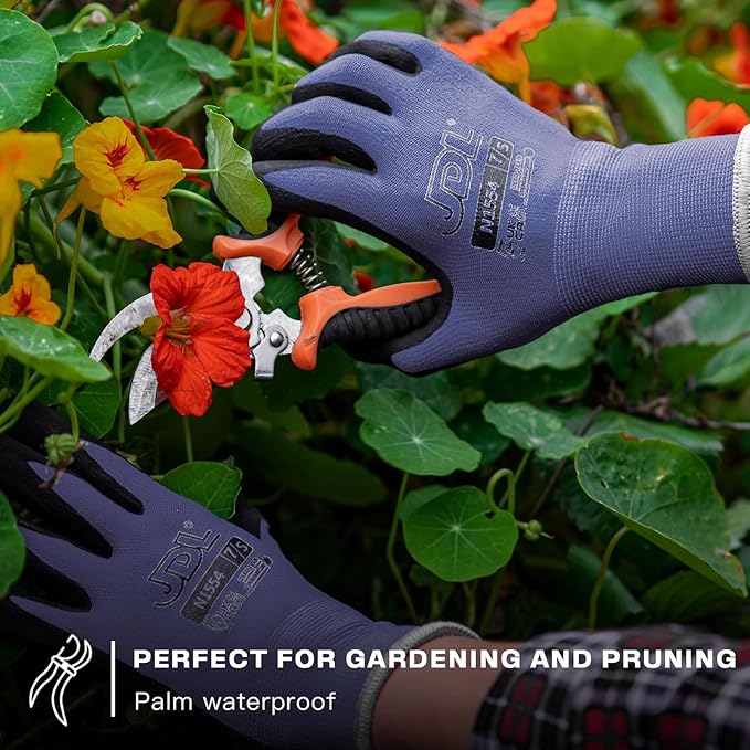 JDL Work Gloves with Micro Foam Nitrile Coated, Touch Screen Compatible,US Patent Seamless Knit Nylon Safety Gloves