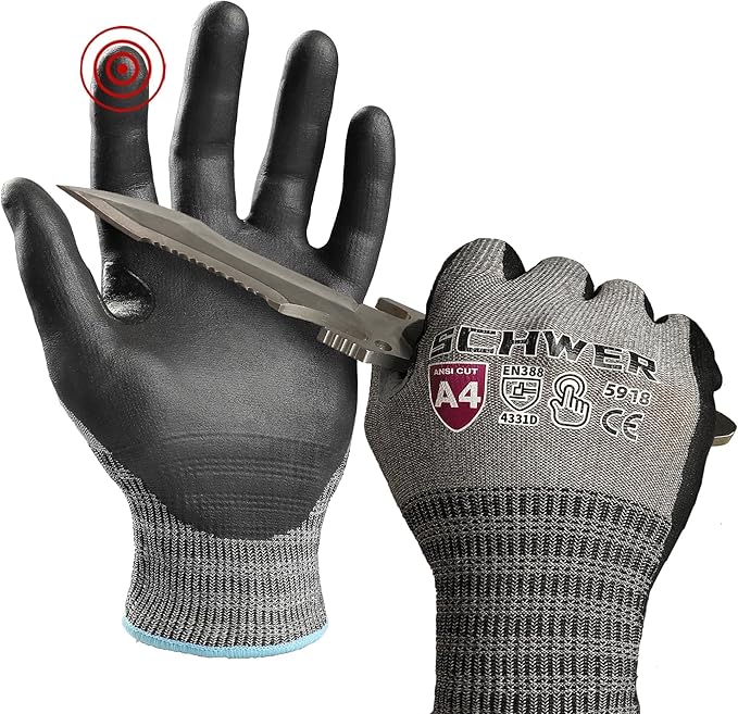 Schwer A4 AIR-SKIN Cut Resistant Work Gloves AR5918 with Extreme Lightweight & Thin, Grip Gloves for Fishing, Refined Work, Mechanic, Gardening, Touch-Screen, Non-PFAS, 3D-Comfort Fit, 1 Pair (L)