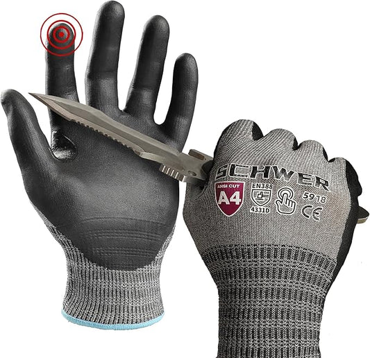 Schwer A4 AIR-SKIN Cut Resistant Work Gloves AR5918 with Extreme Lightweight & Thin, Grip Gloves for Fishing, Refined Work, Mechanic, Gardening, Touch-Screen, Non-PFAS, 3D-Comfort Fit, 1 Pair (L)