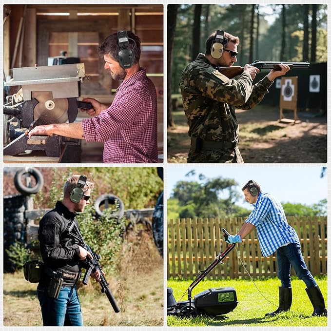 PYBBO NRR 23dB Shooting Ear Protection Muffs with Gel Ear Pads, Slim Active Noise Reduction & Sound Amplification for Hunting