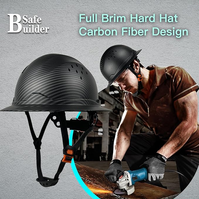 SBD-G1C Construction Full Brim Safety Helmet HDPE Hard Hat Vented Hardhats Sunshade Carbon Fiber Pattern Industrial Work Certified ANSI/ISEA Z89.1