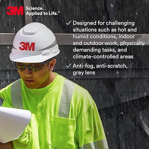 3M Safety Glasses, Solus 1000, S1102SGAF, ANSI Z87, Scotchgard Anti-Fog Gray Lens, Blue/Black Frame, UV Protection, Premium Eye Protection, Padded Temple, Soft Nosebridge