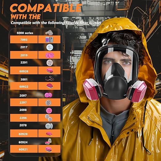 Full Face Respirator 4 Pack: 6800 Reusable Respirator Mask with Filters 60921 & 2097 - Gas Mask Anti Fog Against Organic Vapor Fumes Gases for Spray Paint Chemicals Epoxy Resin Welding