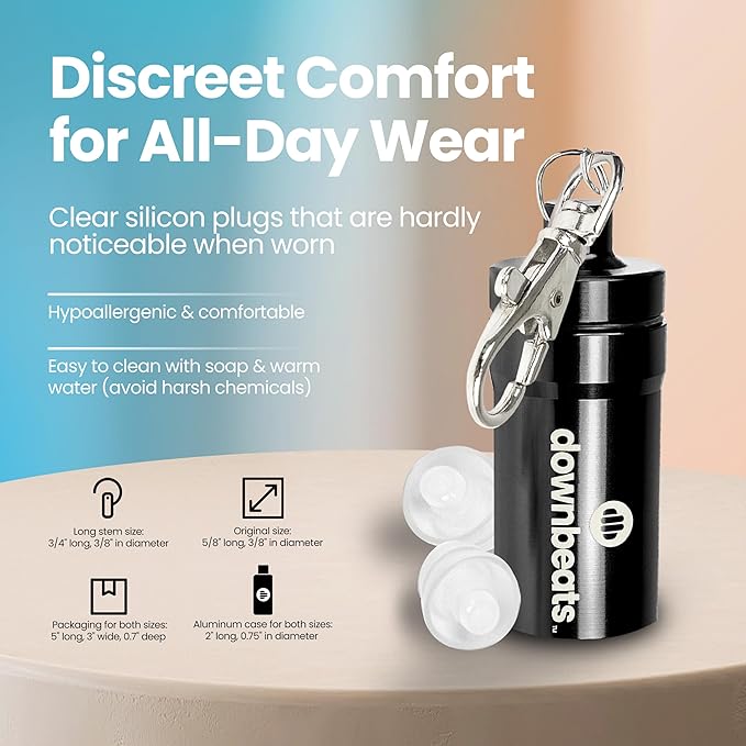 High Fidelity Ear Plugs for Hearing Protection - Discreet, Clear Ear Plugs for Concerts, Festivals & Noisy Events - Up to 18dB Background Noise Reduction Rave Earplugs - Comes with Aluminum Case