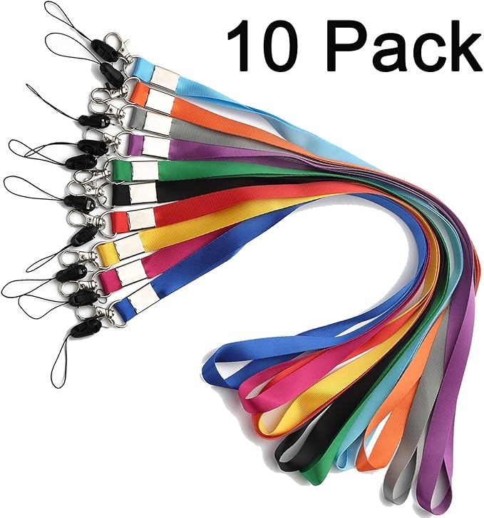 YOUOWO 10 Pcs Neck Office Lanyards For id Badges Holder,10 Colors Cruise Lanyard For Keys Kids ID Name Badge,Purple,Yellow, Orange,Blue,Black,Green,Gray,Red,Light Blue,Pink
