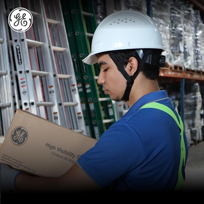 GE Cap Style Hard Hat, 4-Point Ratchet Suspension, Earmuff Slots, High Impact Resistant, Sweat-Wicking Sweatband, Meets ANSI Z89.1-2014, Comfortable, Durable, and Protective - White, Vented