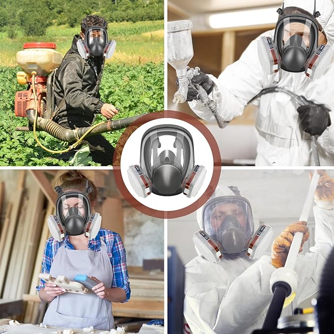 Full Face Respirator Mask, 6800 Reusable Respirator Mask with Filters 6001, Anti-fog, Ideal for Paint, Spray, Dust
