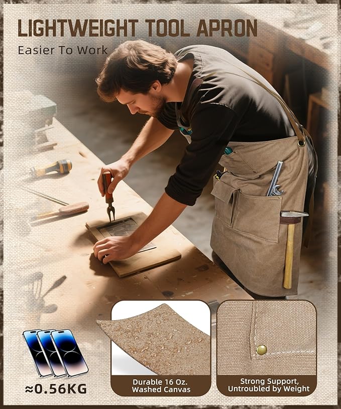 ARCFOX Woodworking Apron with 9 Pockets,Heavy Duty Canvas Apron for Man,Cross Back Apron for Woodworkers, Mechanics, Blacksmiths, DIY Hobbyists