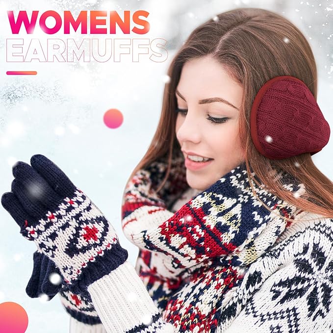 Venswell Knit Ear Muffs for Winter Women Men Soft Earmuffs Cold Weather Fleece Ear Warmers Cover Foldable & Adjustable