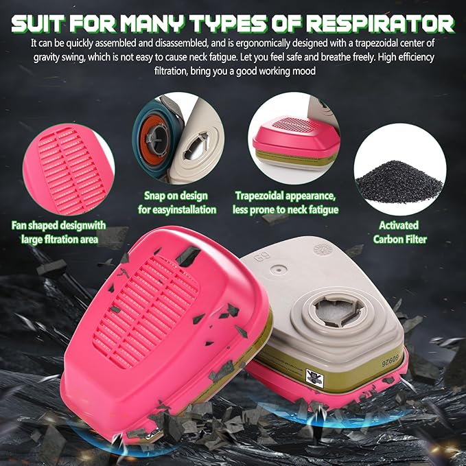 60923 Respirator Cartridge Particulate Filter, for 6000, 7000 and FF-400 Series Masks, Effective Filtering Organic Vapors, Acid Gases, Chemical, Dust … (10 Pair 60926)