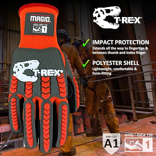 MAGID T-REX Flex Series Nitrile Coated General Purpose Impact Gloves, 72 Pairs, Size 9/Large, TRX400