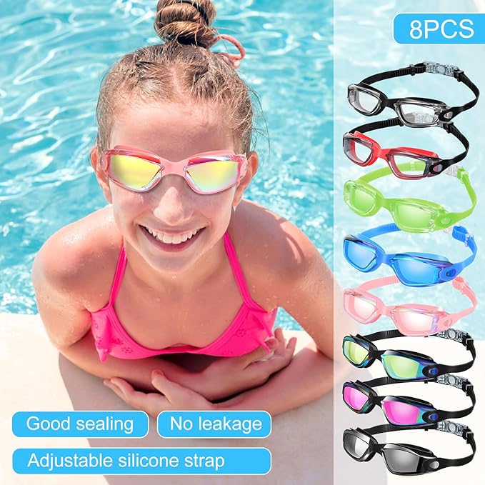 Konohan 8 Pack Kids Goggles Swim Goggles for Adult Kids Swimming Glasses Anti Fog Silicone No Leak Pool Glasses