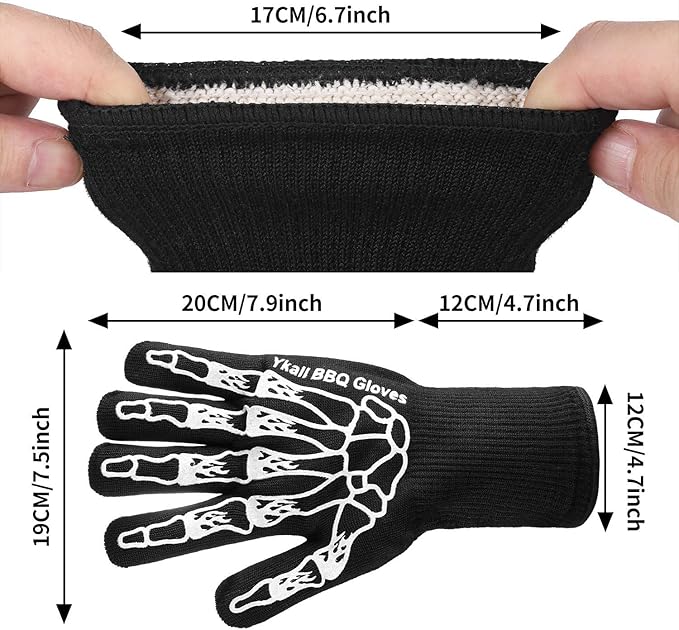 BBQ Grilling Gloves, Oven Gloves 1472°F Extreme Heat Resistant Grill Gloves, 14" Food Grade Kitchen Oven Mitts, Non-Slip Cooking Hot Gloves for Barbecue, Cooking, Cutting, Baking, Welding