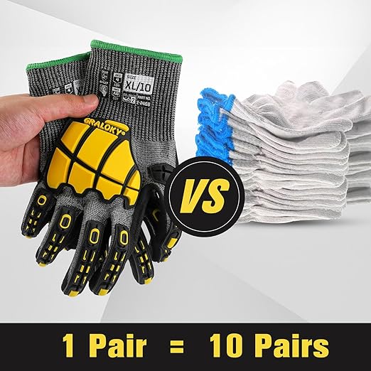 Safety Work Gloves Men Women, ANSI A6 Cut Resistant Gloves, Impact Gloves for Men Women, Touchscreen Mechanic Nitrile Coated Heavy Duty Work Glovess with TPR Protection, Medium