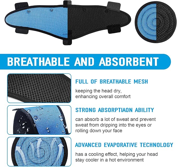 Hard Hat Top Pads and Sweatbands for Safety Helmet, Washable Hard Hat Cooling Liner Accessories Set, Suspension Sweat Band Replacement, Reusable Inserts Headband, Blue, 4 PCS
