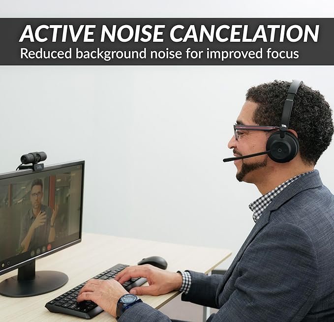 Cyber Acoustics Professional Wireless Headset with AI Noise Cancelation (HS-1500BT II) - Includes ANC and AI-Powered Noise Canceling Tech for Professional Sounding Calls, USB-C Bluetooth Dongle