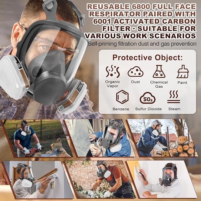 Respirator Mask with Filters - Reusable Gas Mask Against Organic Vapor Formaldehyde for Chemicals Spray Paint