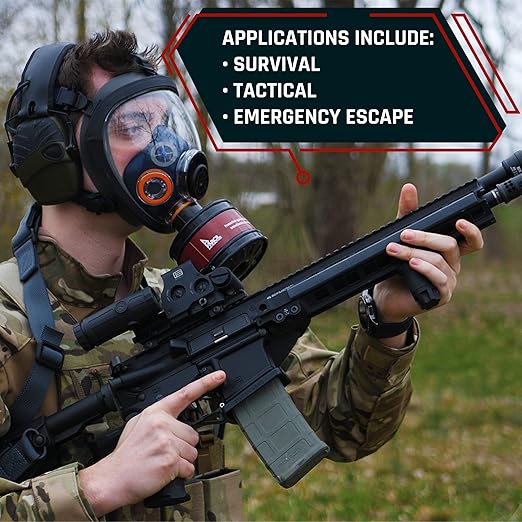 ST-100X Arctic Blue Mirrored Survival & Tactical Full Face Respirator with P-D-1 Single 40mm Carbon Activated Charcoal Filter Canister