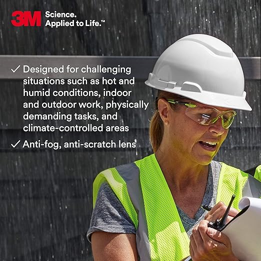 3M Safety Glasses, Solus 1000, S1201SGAF, ANSI Z87, Scotchgard Anti-Fog Lens, Green/Black Frame, Half-Frame, Padded Temple, Soft Nosebridge, UV Protection, Premium Eye Protection