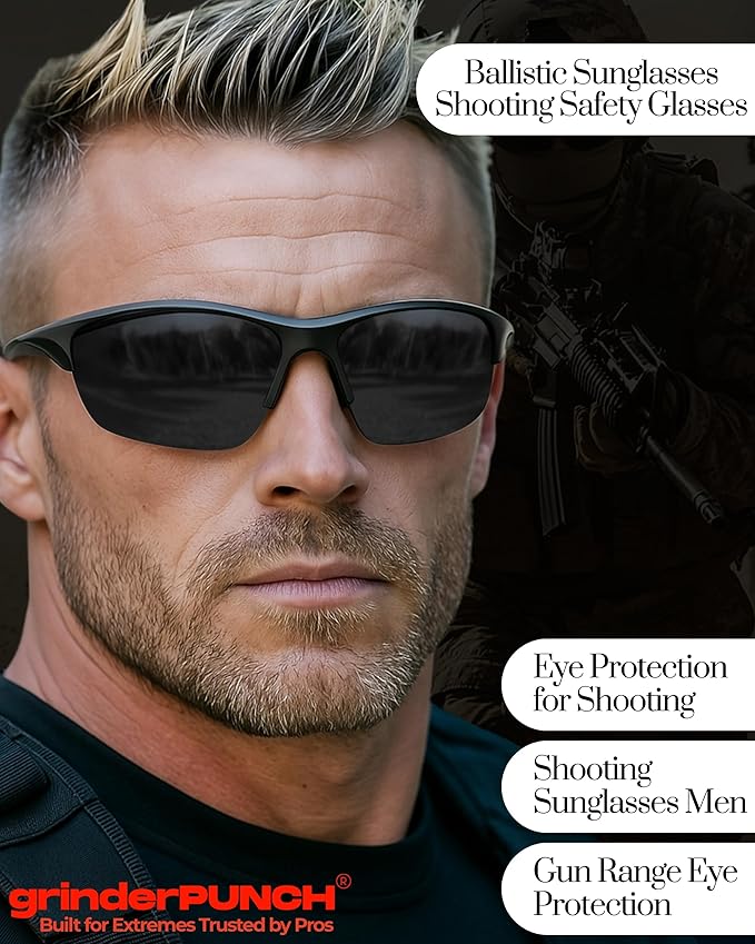 grinderPUNCH Tactical Shooting Glasses Military Grade Ballistic Impact Protection 100% UV Lenses ANSI Z87 Safety Glasses