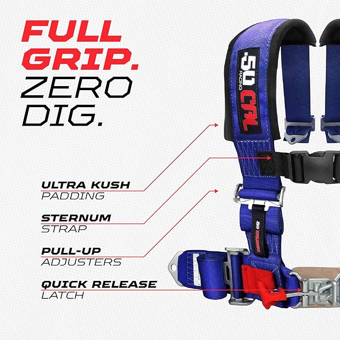 1pc Blue 4 Point Harness for Bucket Seat, Latch Release, 9 Color Options, Racing Harness, Race Car, Off Road, UTV, RZR [6002]
