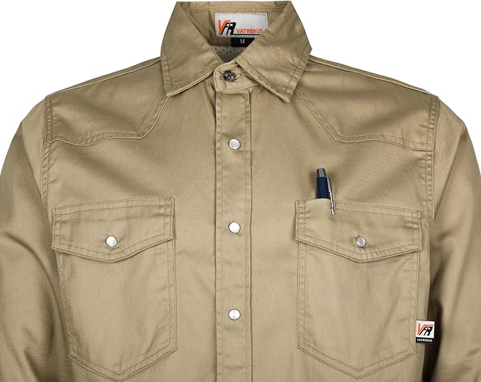 VATRENUS FR Shirts for Summer Pearl Snaps Breathable Vented Mesh Back and Underarm Lightweight Flame Resistant Welding Shirt