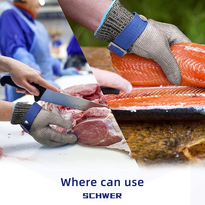 Schwer SlicePro ANSI A9 Cut Resistant Glove PR1706, Stainless Steel Mesh Metal Glove, Food Grade for Kitchen Cooking, Butcher Meat Cutting, Oyster Shucking, Mandoline, Non-PFAS (S, 1 PCS)