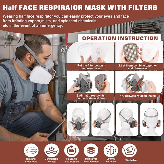 Full Face Respirator Mask, Gas Masks Survival Nuclear and Chemical, Gas Respirator with Activated Carbon Filters