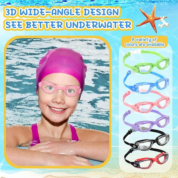Flutesan 6 Pack Swimming Goggles Adult Kids Anti Fog Pool Goggles with Ear Plugs Nose Clip No Leaking Full Protection