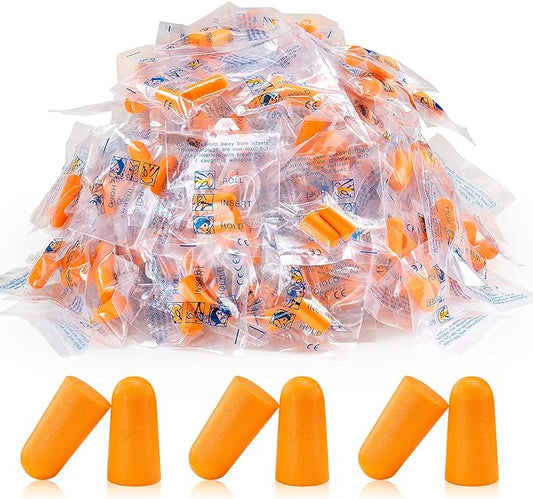 Orange Foam Ear Plugs 100 Pairs (200 Count) - 33dB NRR Highest Protection, Soft & Comfortable Noise Canceling Earplugs for Sleeping, Work, Snoring, Construction, Loud Noise