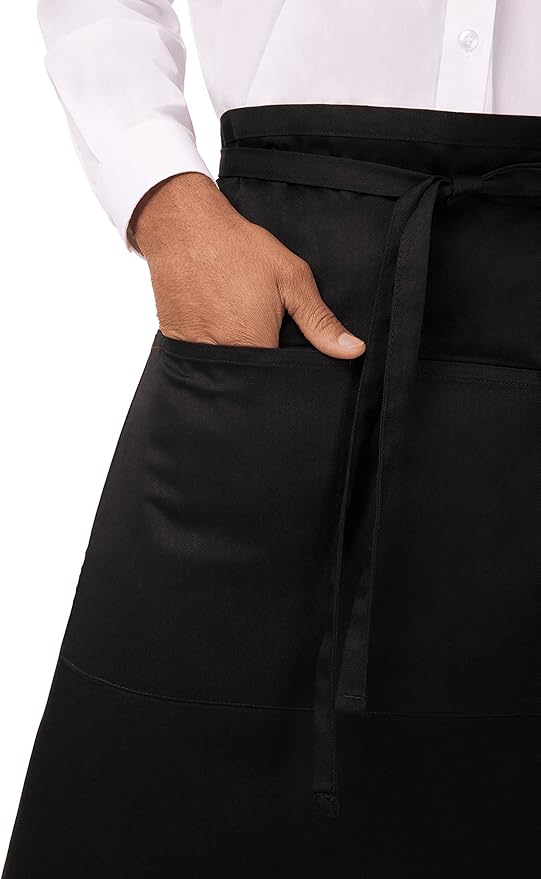 Chef Works Reversible Waiter Apron with Pockets, Black, One Size