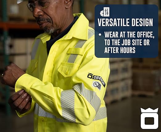 Oberon FR Arc Rated Hi Vis Button-Up Safety Shirt For Men - Flame Resistant & Reflective - 10 Cal - Class 3 - Hi Vis Yellow