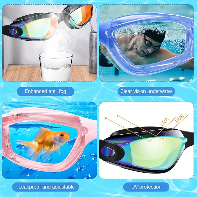 Xuhal 20 Pack Swimming Goggles Bulk Adult Anti Fog UV Protection No Leaking Wide View Goggles for Women Men Youth Multicolor