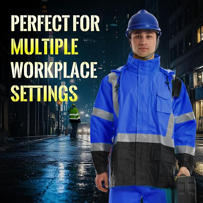 SKSAFETY Hi Vis Reflective Rain suits for Men Waterproof - High Vis Safety Rain Jacket, High Visibility Raincoat for Men