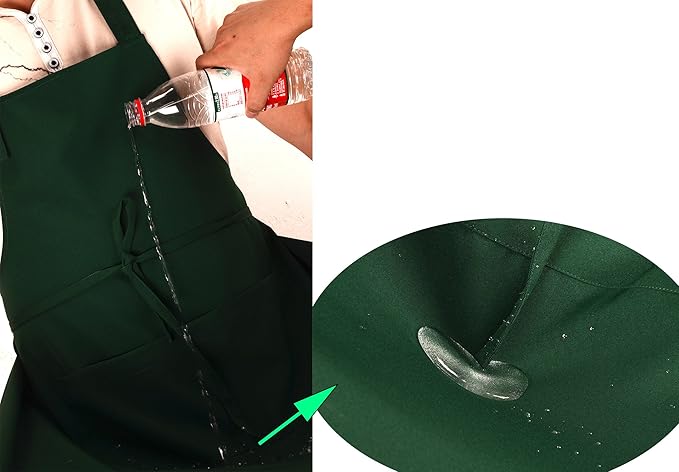 Christmas Green Professional Waterdrop Resistant Adjustable Extra Long Bib Apron 3 Pockets Home Kitchen Garden Restaurant Cafe Bar Pub Bakery for Cooking Chef Baker Servers Craft Unisex