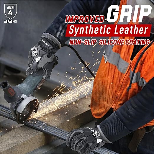 HANDLANDY Winter Water Resistant Work Gloves for Men, Insulated Heavy Duty Impact Glove for Cold Weather (Black-insulated, Medium)