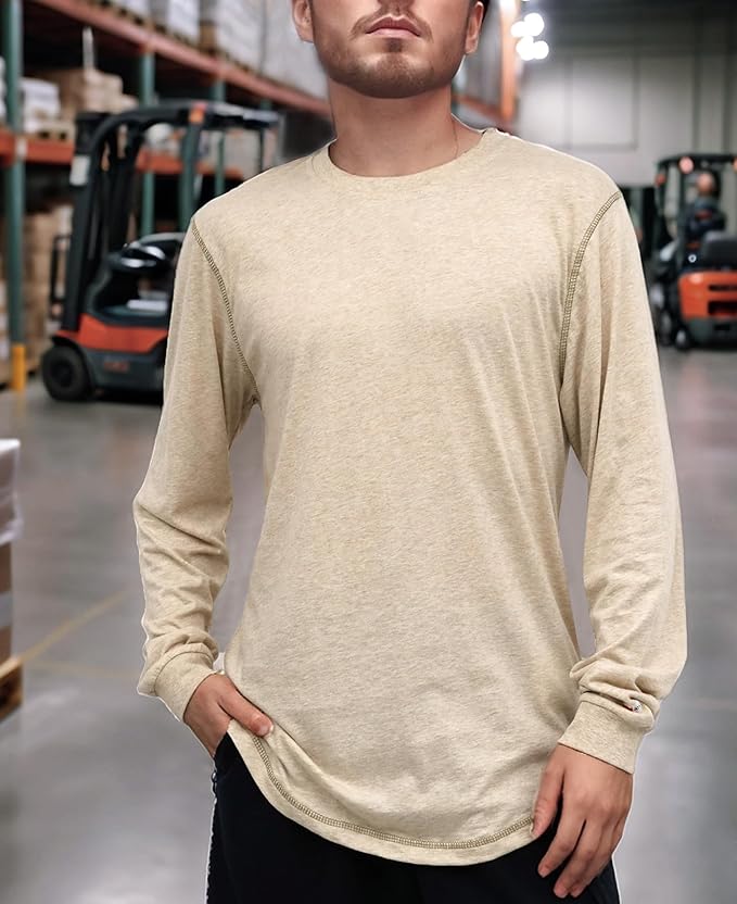 TICOMELA FR Shirts for Men 4oz Lightweight Flame Resistant Crewneck T-Shirts 100% Cotton Fire Retardant Henley Shirts