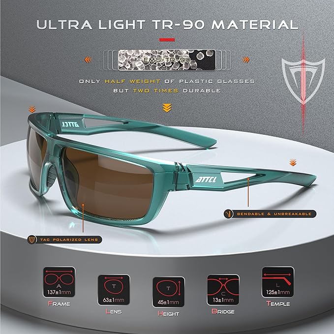 ATTCL Sports Polarized Sunglasses For Men Cycling Driving Fishing 100% UV Protection