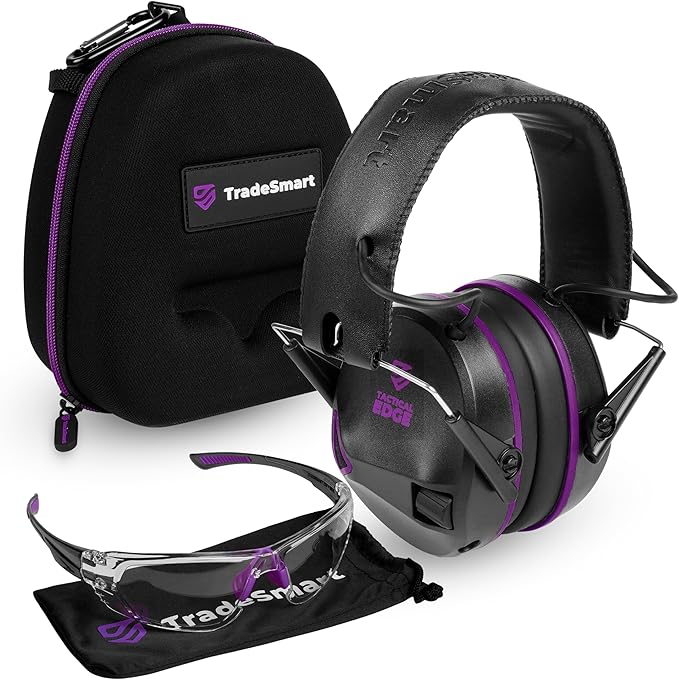 TradeSmart Complete Shooting Eye and Ear Protection: Electronic Earmuffs for Shooting, Range Glasses & Hard Carrying Case