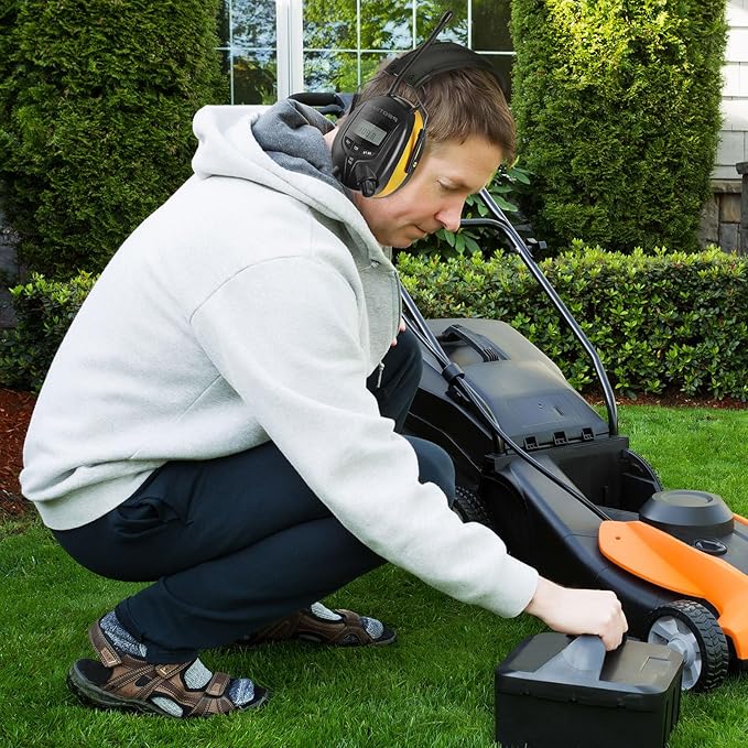 AM/FM Radio Headphones 25dB NRR,Noise Reduction Safety Earmuffs,Digital Display Headset,Powered by AA Battery,Hearing Protection for Walkman Mowing Lawn Work(Yellow)
